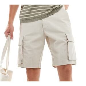 French Connection Mens Khaki Cargo Shorts Sz Large Beige Stone 10" Inseam Unisex